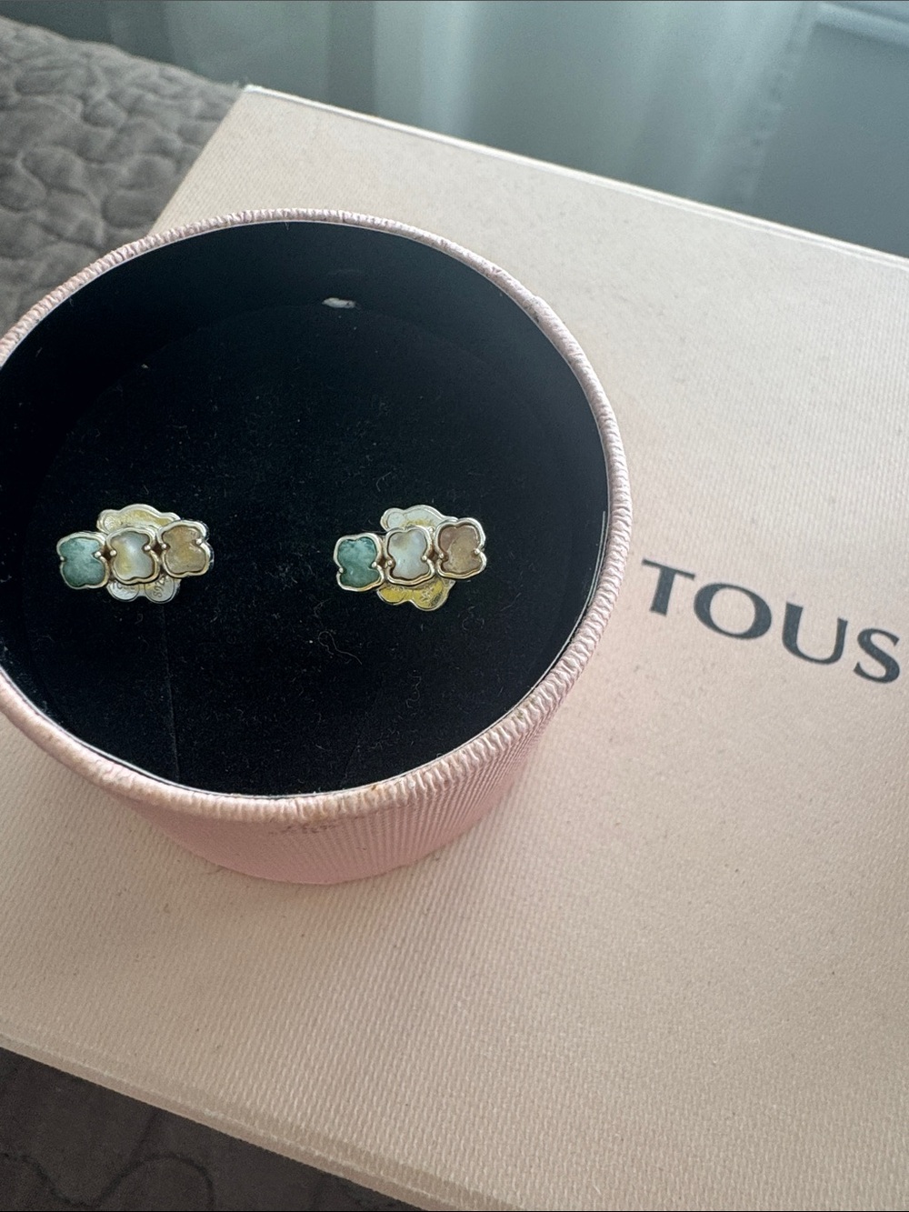 TOUS Pastel Multicolor Floral Stud Earrings with Gold Accents